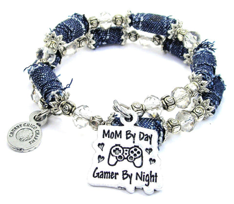 Mom By Day Gamer By Night Blue Jean Beaded Wrap Bracelet