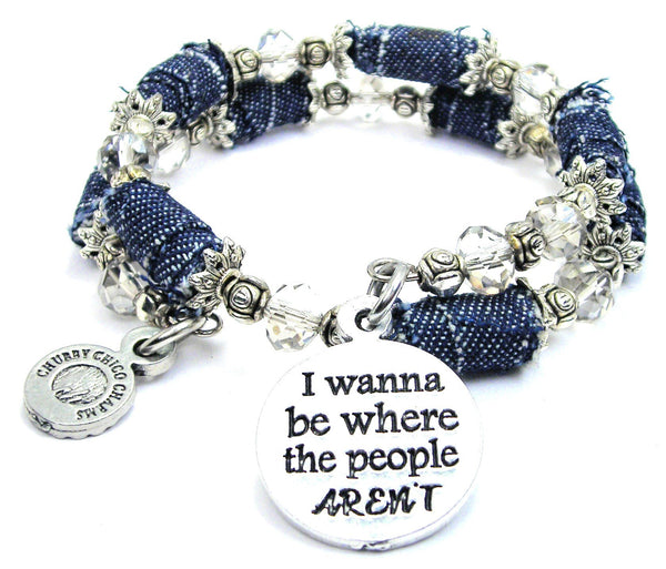 I Wanna Be Where The People Aren't Blue Jean Beaded Wrap Bracelet