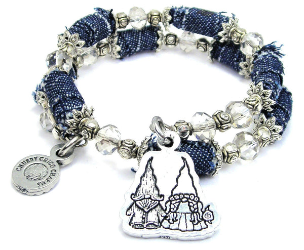 Gnomes In Love Blue Jean Beaded Wrap Bracelet
