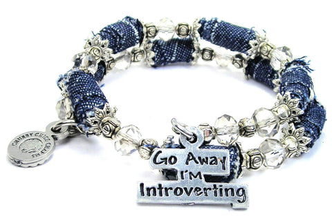 Go Away I'm Introverting Blue Jean Beaded Wrap Bracelet