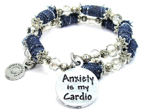 Anxiety Is My Cardio Blue Jean Beaded Wrap Bracelet