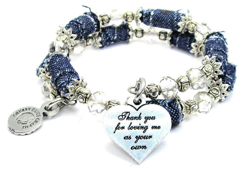 Thank You For Loving Me As Your Own Blue Jean Beaded Wrap Bracelet