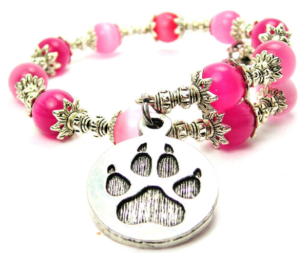 Paw Print With Nails Circle Cat's Eye Beaded Wrap Bracelet