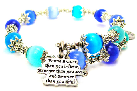 You're Braver Than You Believe Stronger Than You Seem And Smarter Than You Think Cat's Eye Beaded Wrap Bracelet