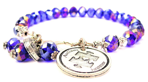 Autism Awareness With Puzzle Piece Splash Of Color Crystal Bracelet