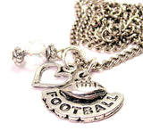 Football With Word Football Necklace with Small Heart