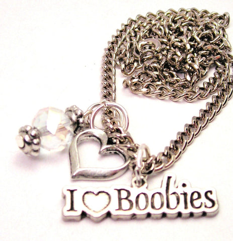 I Heart Boobies Necklace with Small Heart