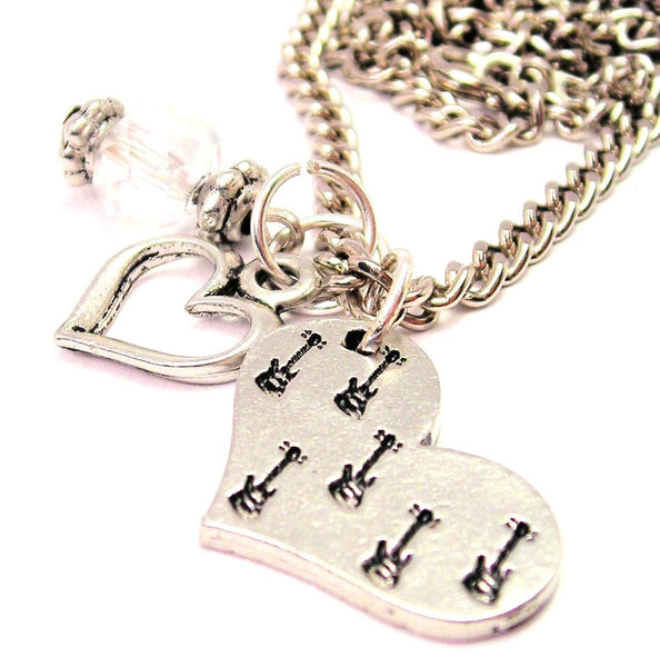Guitars In Your Heart Necklace with Small Heart
