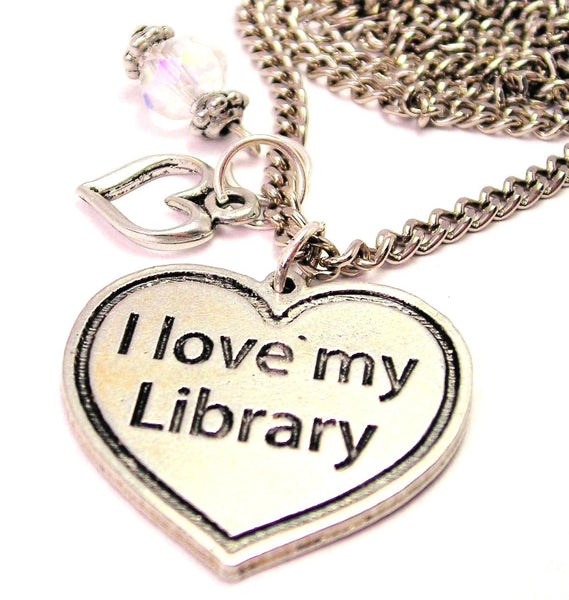 I Love My Library Necklace with Small Heart