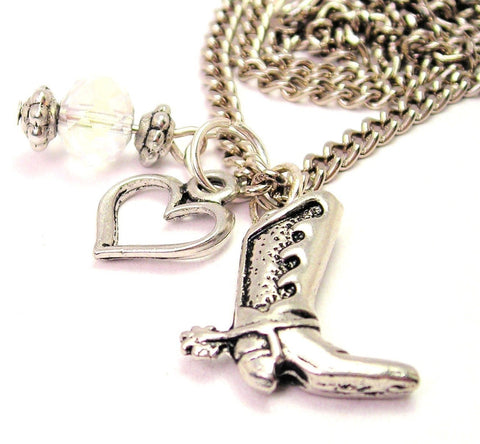 Cowboy Boot Style 2 Necklace with Small Heart