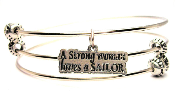 A Strong Woman Loves A Sailor Triple Style Expandable Bangle Bracelet