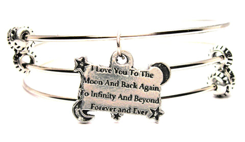 I Love You To The Moon And Back Again, To Infinity And Beyond Forever And Ever Triple Style Expandable Bangle Bracelet