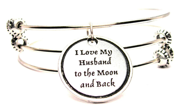 I Love My Husband To The Moon And Back Triple Style Expandable Bangle Bracelet