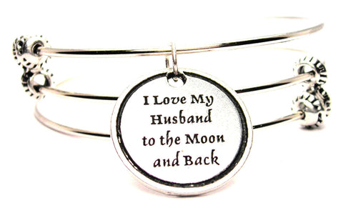 I Love My Husband To The Moon And Back Triple Style Expandable Bangle Bracelet