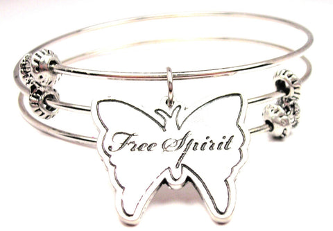 Free Spirit Butterfly Triple Style Expandable Bangle Bracelet
