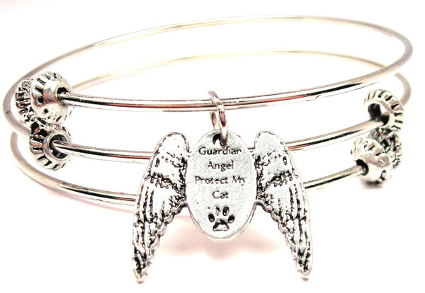 Guardian Angel Protect My Cat With Wings Triple Style Expandable Bangle Bracelet