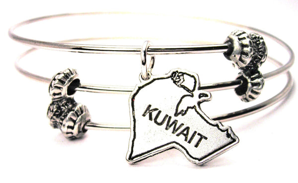 Kuwait State Shaped Triple Style Expandable Bangle Bracelet