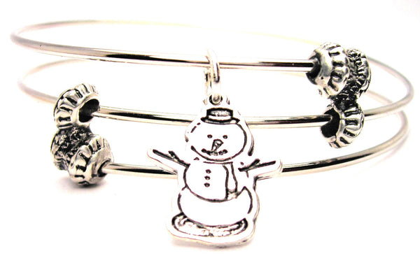 Snowman With Hat Triple Style Expandable Bangle Bracelet