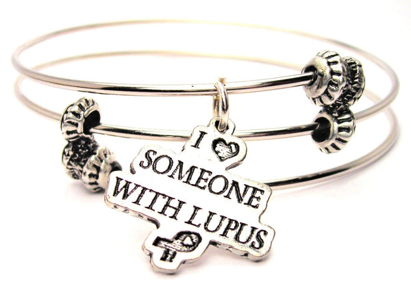 I Heart Someone With Lupus With Awareness Ribbon Triple Style Expandable Bangle Bracelet