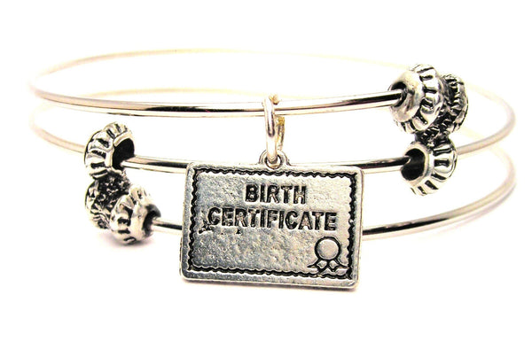 Birth Certificate Triple Style Expandable Bangle Bracelet
