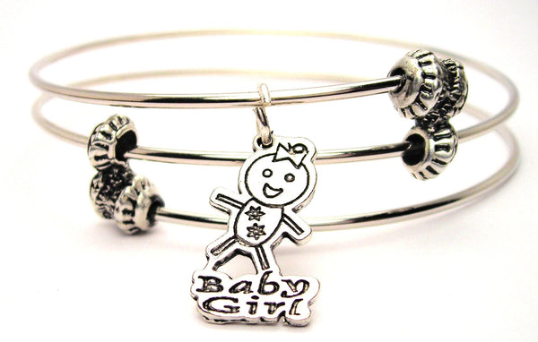 Stick Figure Baby Girl Triple Style Expandable Bangle Bracelet