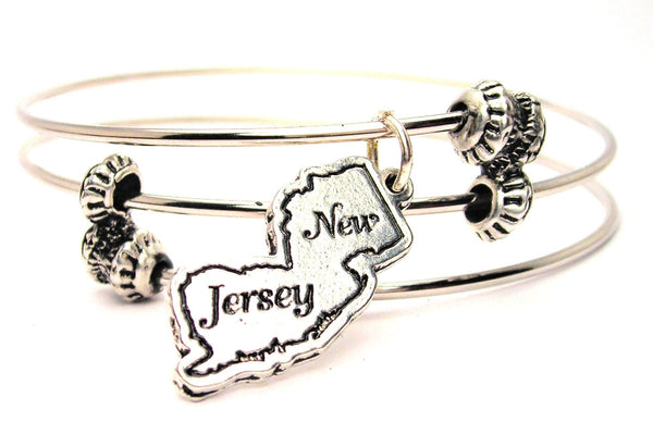 New Jersey State Triple Style Expandable Bangle Bracelet
