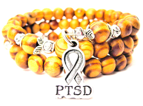 PTSD Awareness Ribbon Natural Wood Wrap Bracelet