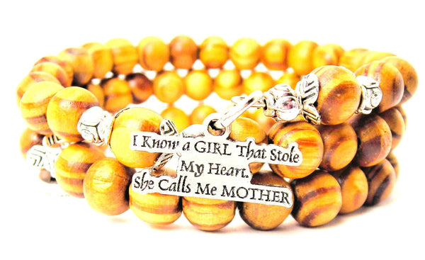 I Know A Girl That Stole My Heart. She Calls Me Mother Natural Wood Wrap Bracelet