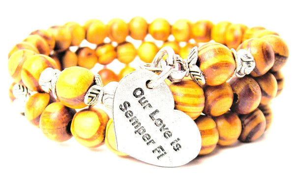 Our Love Is Semper Fi Natural Wood Wrap Bracelet