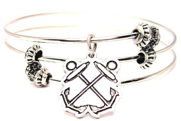 Boatswain Crossed Anchors Triple Style Expandable Bangle Bracelet