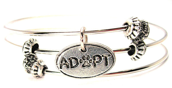 Adopt With Center Paw Triple Style Expandable Bangle Bracelet