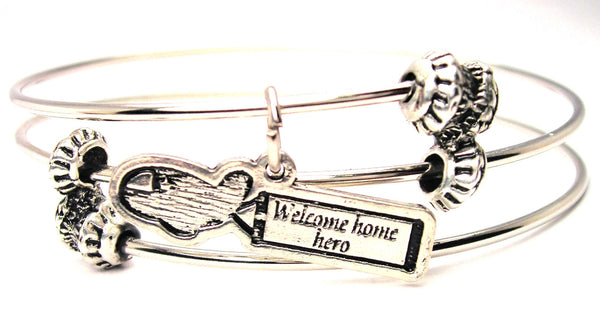 Welcome Home Hero Banner Airplane Triple Style Expandable Bangle Bracelet