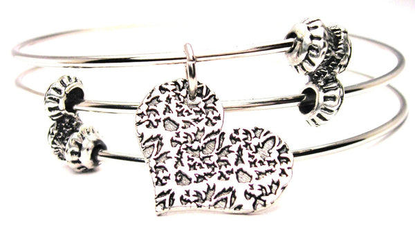 Damask Heart Triple Style Expandable Bangle Bracelet