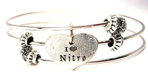 I Love Nitro Heart Triple Style Expandable Bangle Bracelet