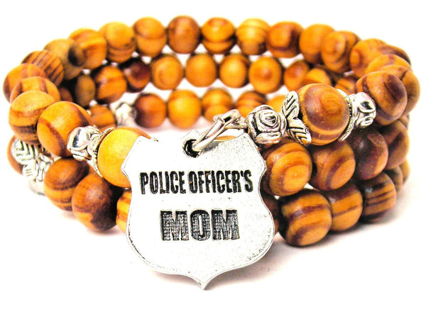 Police Officers Mom Natural Wood Wrap Bracelet