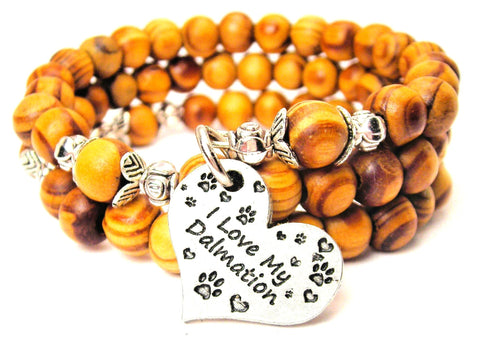 I Love My Dalmatian Natural Wood Wrap Bracelet