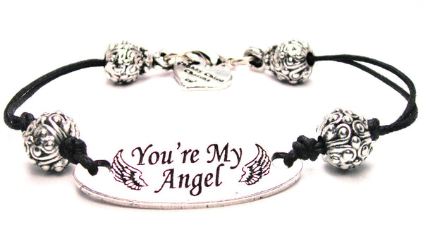 You're My Angel Pewter Black Cord Connector Bracelet