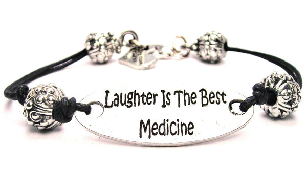 Laughter Is The Best Medicine Pewter Black Cord Connector Bracelet
