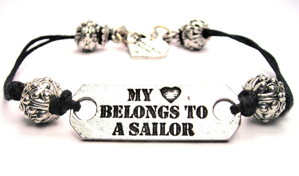 My Heart Belongs To A Sailor Pewter Black Cord Connector Bracelet