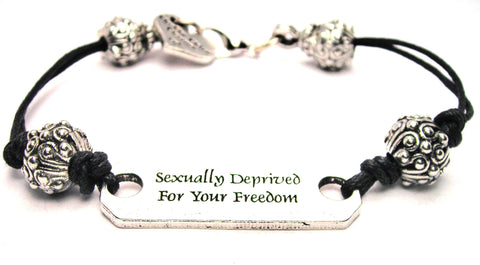 Sexually Deprived For Your Freedom Pewter Black Cord Connector Bracelet