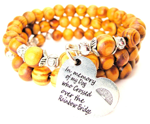 In Memory Of My Dog Who Crossed Over The Rainbow Bridge Natural Wood Wrap Bracelet