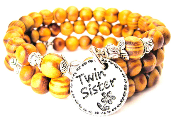 Twin Sister Natural Wood Wrap Bracelet