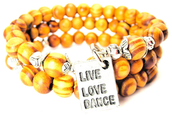 Live Love Dance Natural Wood Wrap Bracelet