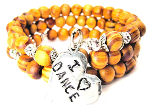 I Love Dance Natural Wood Wrap Bracelet