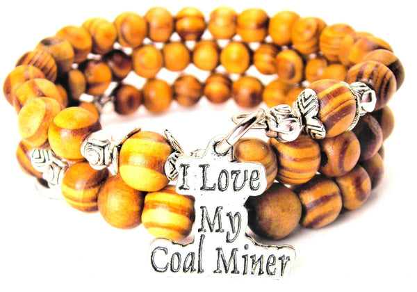I Love My Coal Miner Natural Wood Wrap Bracelet