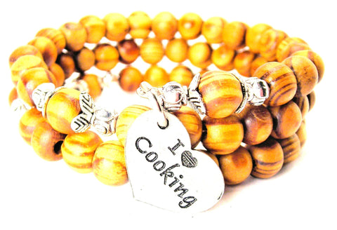 I Love Cooking Natural Wood Wrap Bracelet