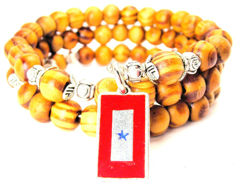 Blue Star Mother Flag Natural Wood Wrap Bracelet