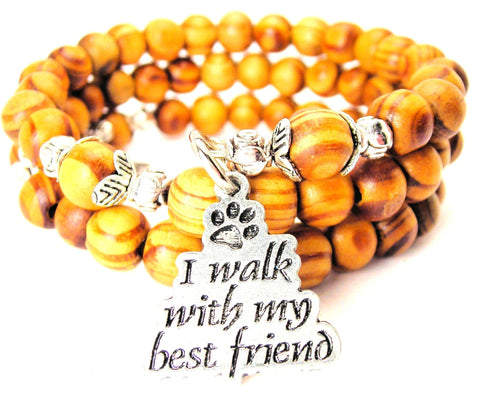 I Walk With My Best Friend Natural Wood Wrap Bracelet