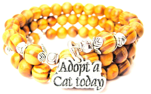 Adopt A Cat Today Natural Wood Wrap Bracelet
