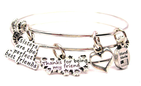 Sisters Are The Perfect Best Friends Thanks For Being My Friend Triple Style Expandable Bangle Bracelet